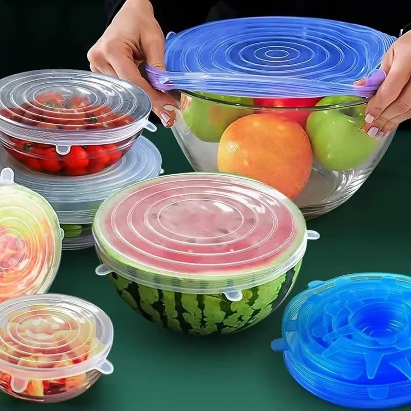 Conjunto de 6 peças Universal reutilizável tampa de pote de silicone cozinha geladeira tampa de vedação de silicone