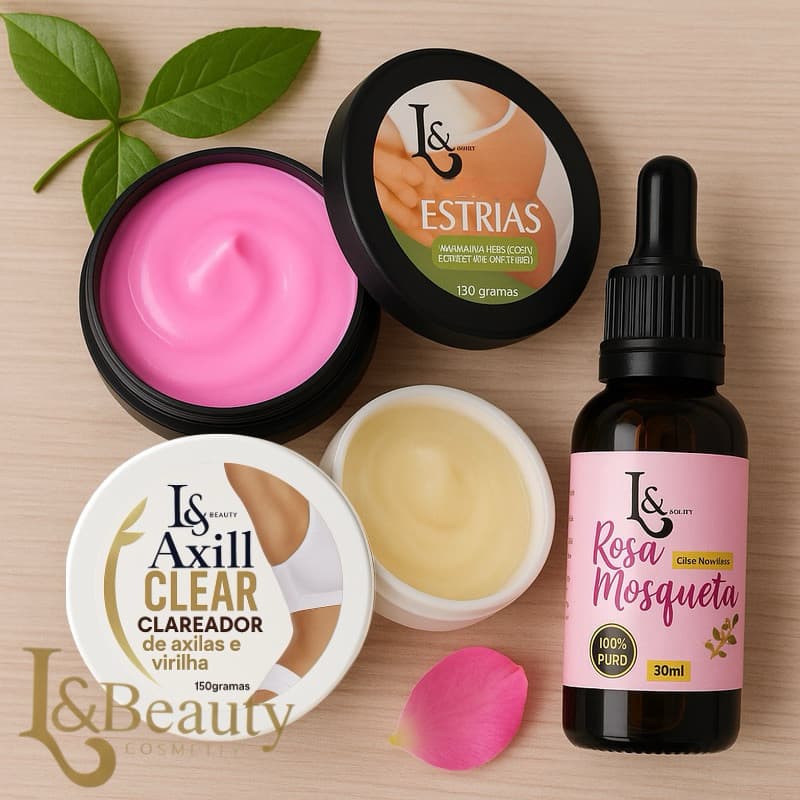 Kit Combo Clareador Axilas + Creme Redutor De Estrias + Óleo Rosa Mosqueta Puro L &Beauty