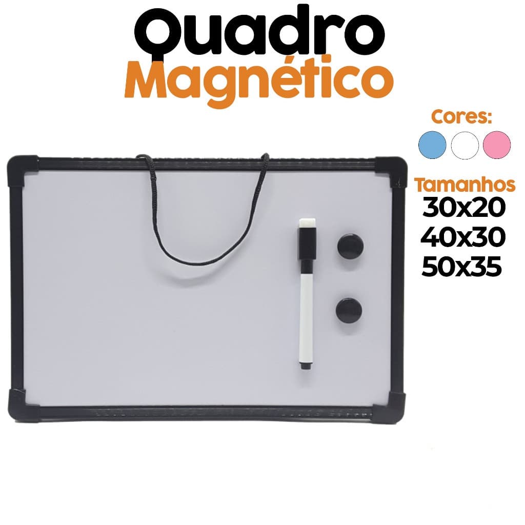 Quadro Branco Magnético Com Caneta Imã Moldura Apagador Cores