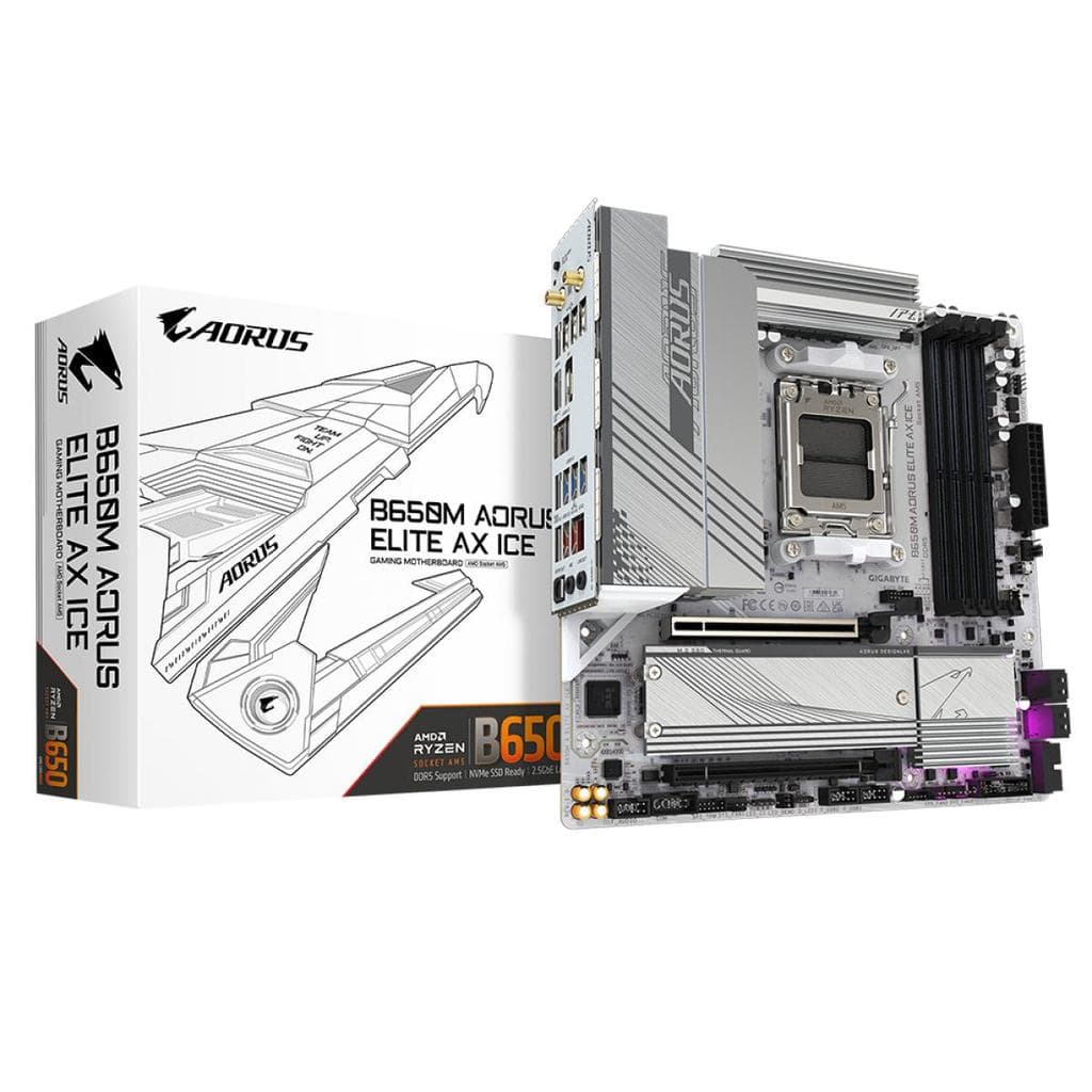 Placa Mãe Gigabyte B650M AORUS ELITE AX ICE, Chipset B650, AMD AM5, MATX, DDR5