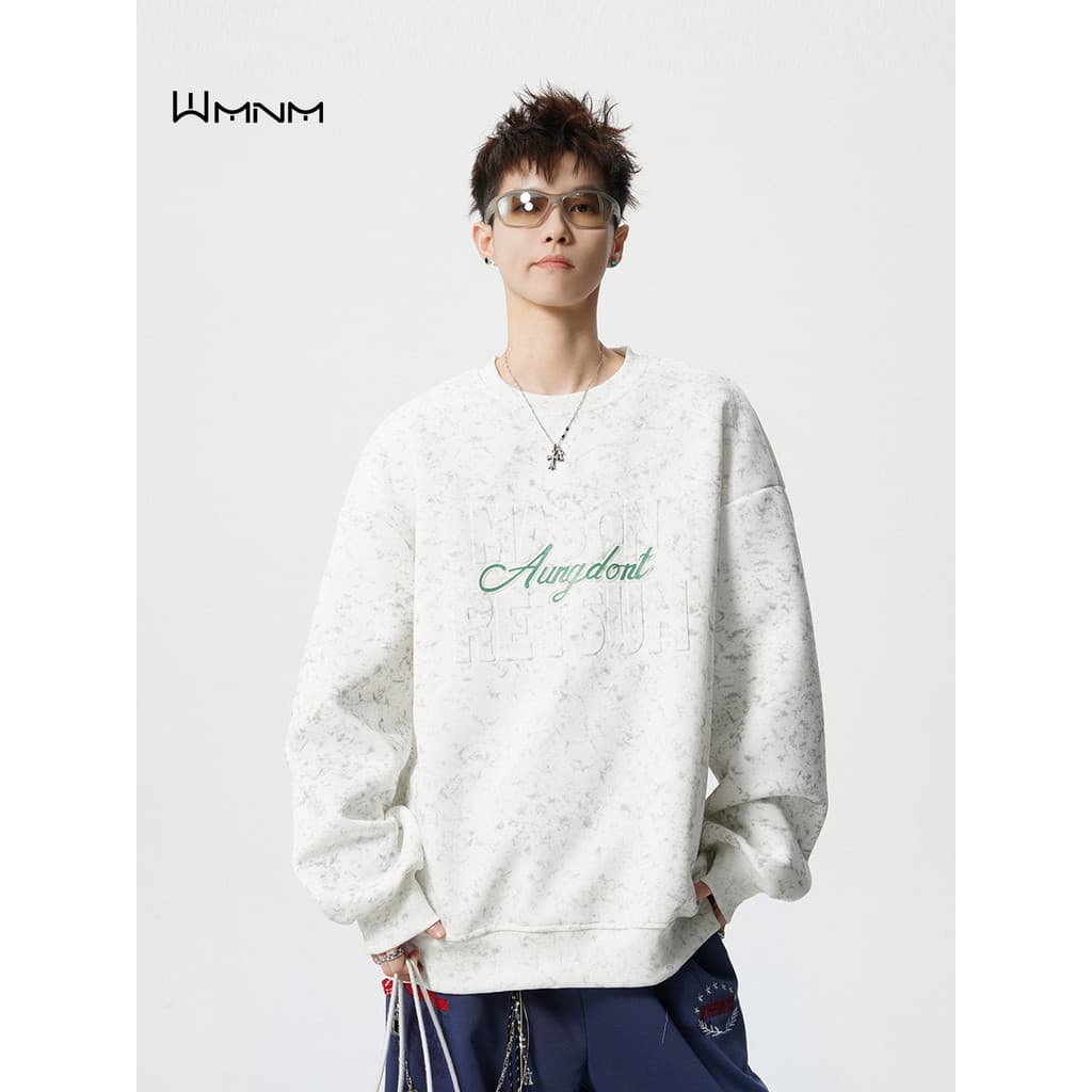 Tie-Dye carta aço carimbado em torno do pescoço moletom masculino outono inverno forro de lã sem capuz interior topo ame