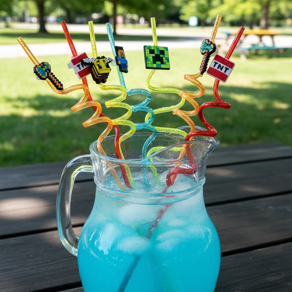 Canudo Acrilico Minecraft 6un Lembrancinha Tema Festa Mimo