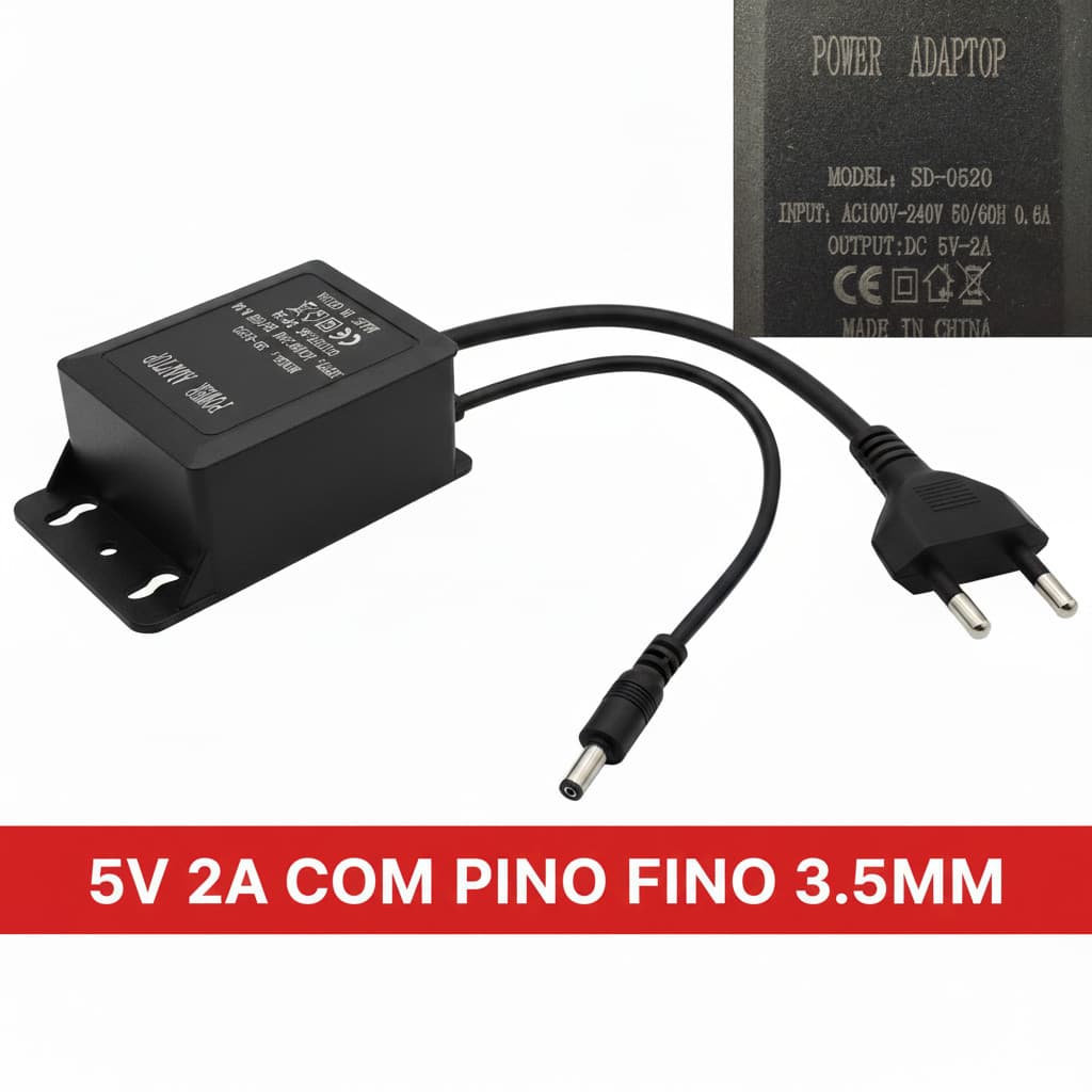 Fonte Camera wifi 5v-2a Pino Fino 3,5mm 110-220v Pra Camera Ip Speed Dome Pino Fino 3,5mm