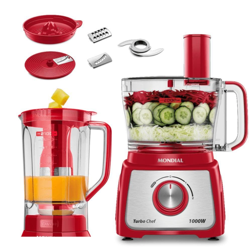 Multiprocessador Mondial Turbo Chef 7 em 1 com Função Turbo 1000W Vermelho 220V - MPN-01-RE