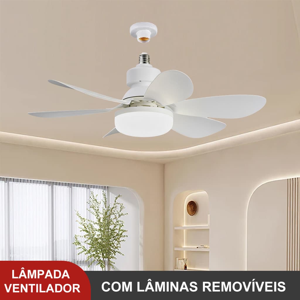 Ventilador Lâmpada De Teto LED 60W 80W Silencioso, Com Controle Remoto,6 Hélices, Bivolt,Prática Instalação E27