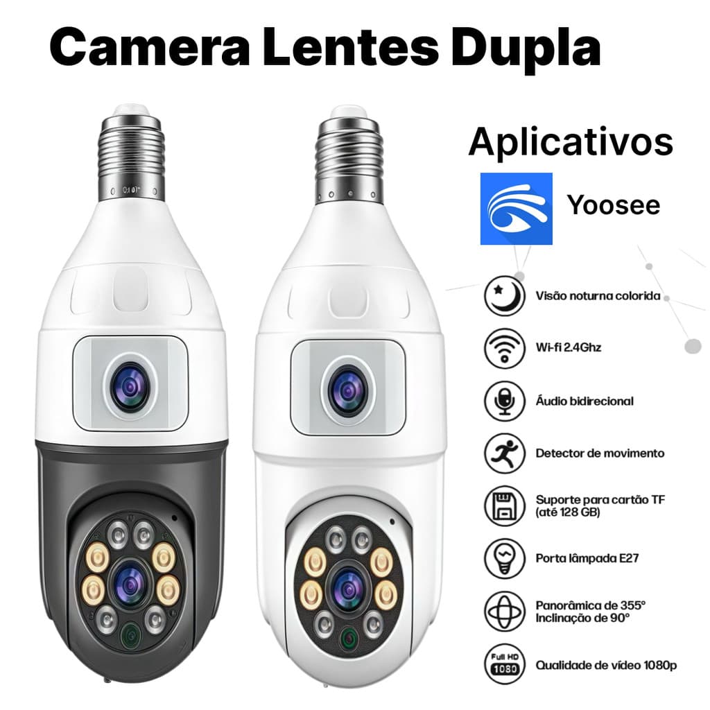 Kit 1 / 2 Câmeras De Segurança Wifi 2 Lentes Dupla Full HD Visão Noturna Microfone Ip App Yoose