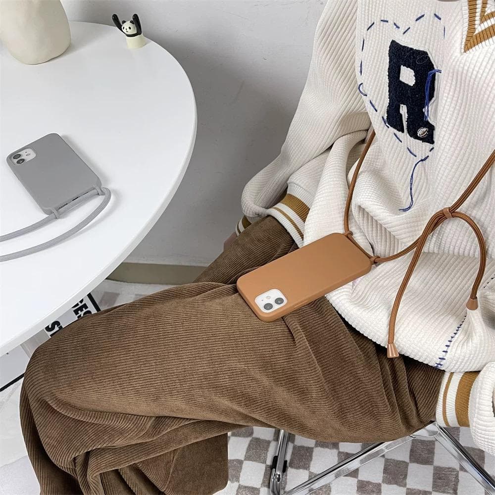 Capa Cordão de pescoço Aveludada para iPhone 17 AIR 17 16 15 14 13 12 11 PRO MAX