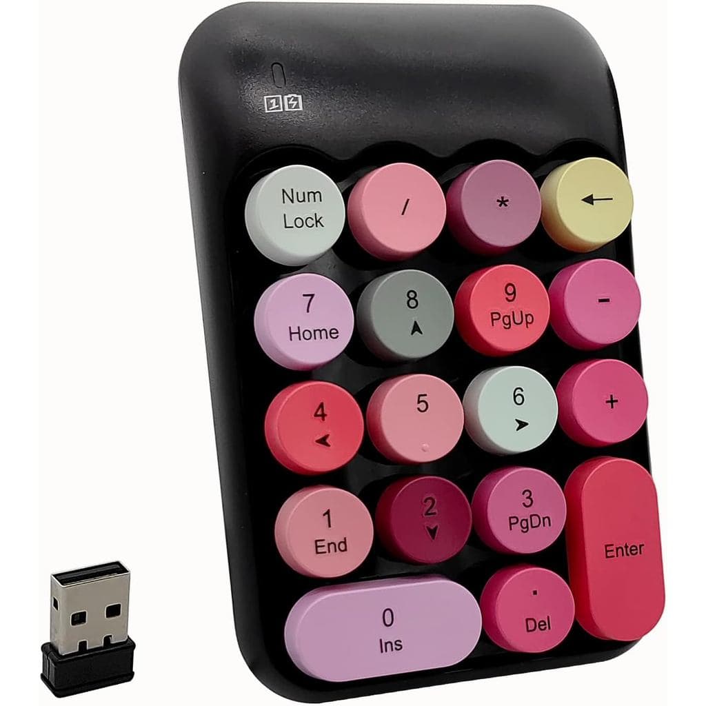 Teclado numérico sem fio, ergonômico, fofo, colorido, retro, numérico, portátil, teclado externo sem fio de 2,4 G para c