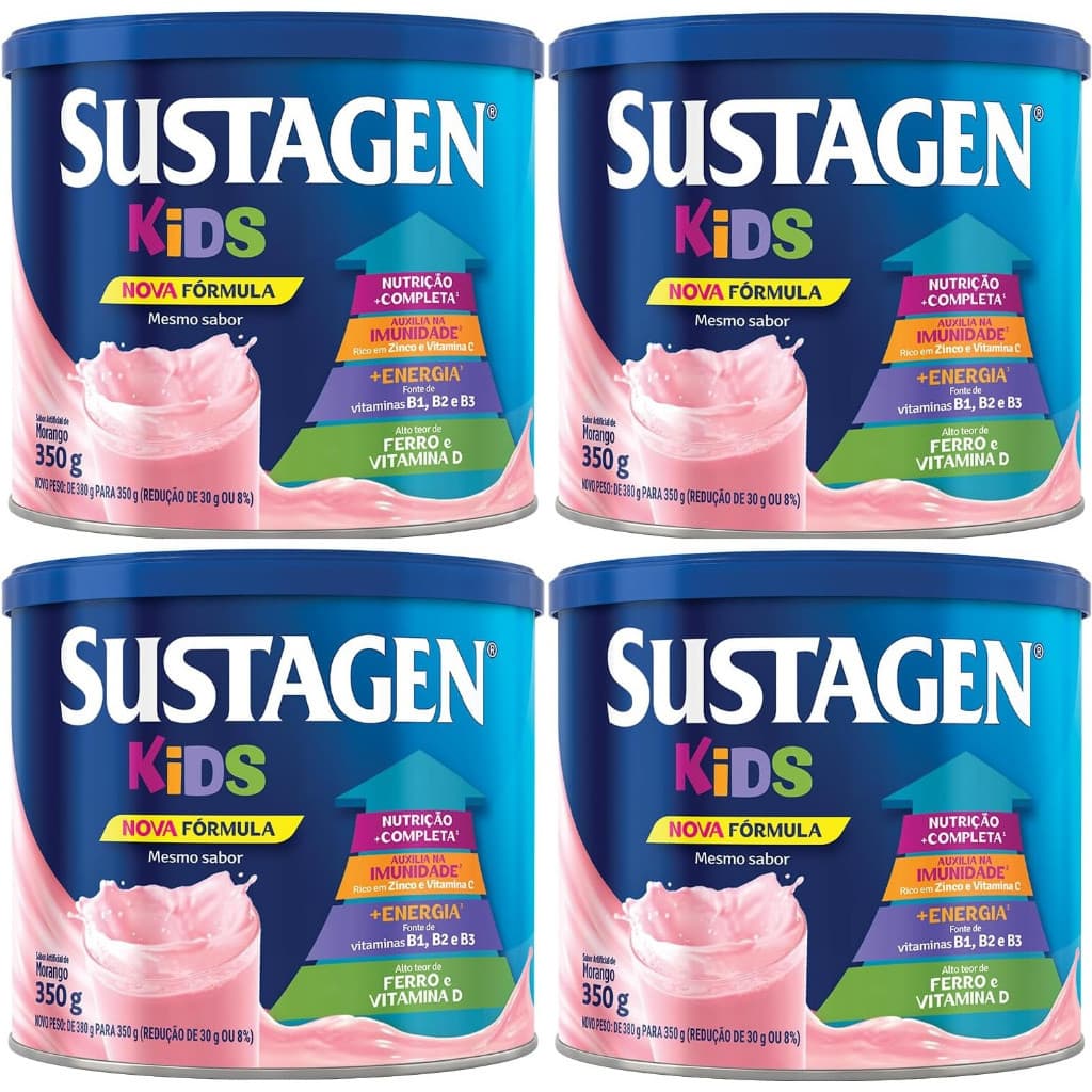 Kit 4 Latas Sustagen Kids Morango 350g Cada