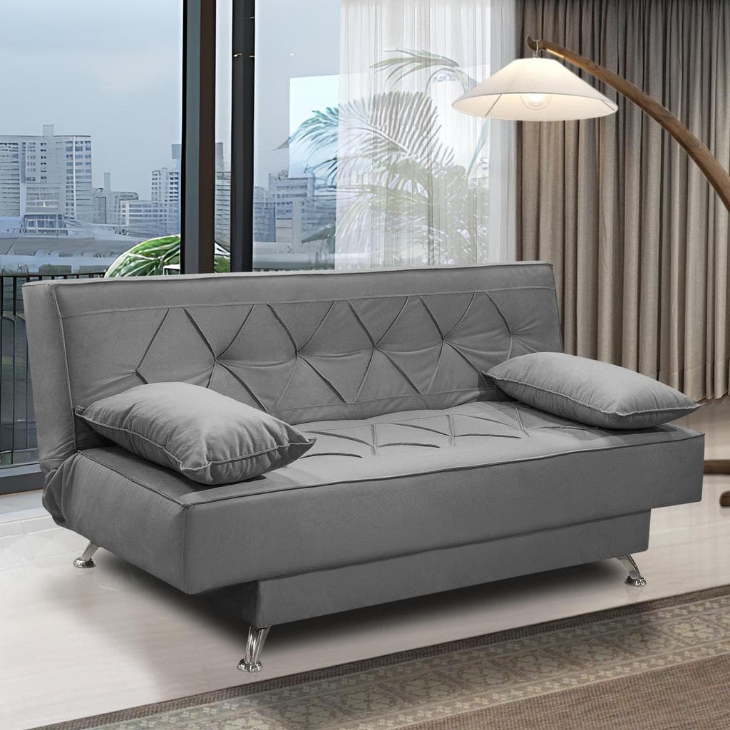 sofá cama 1,80m Íris Suede Cinza Adonai Estofados