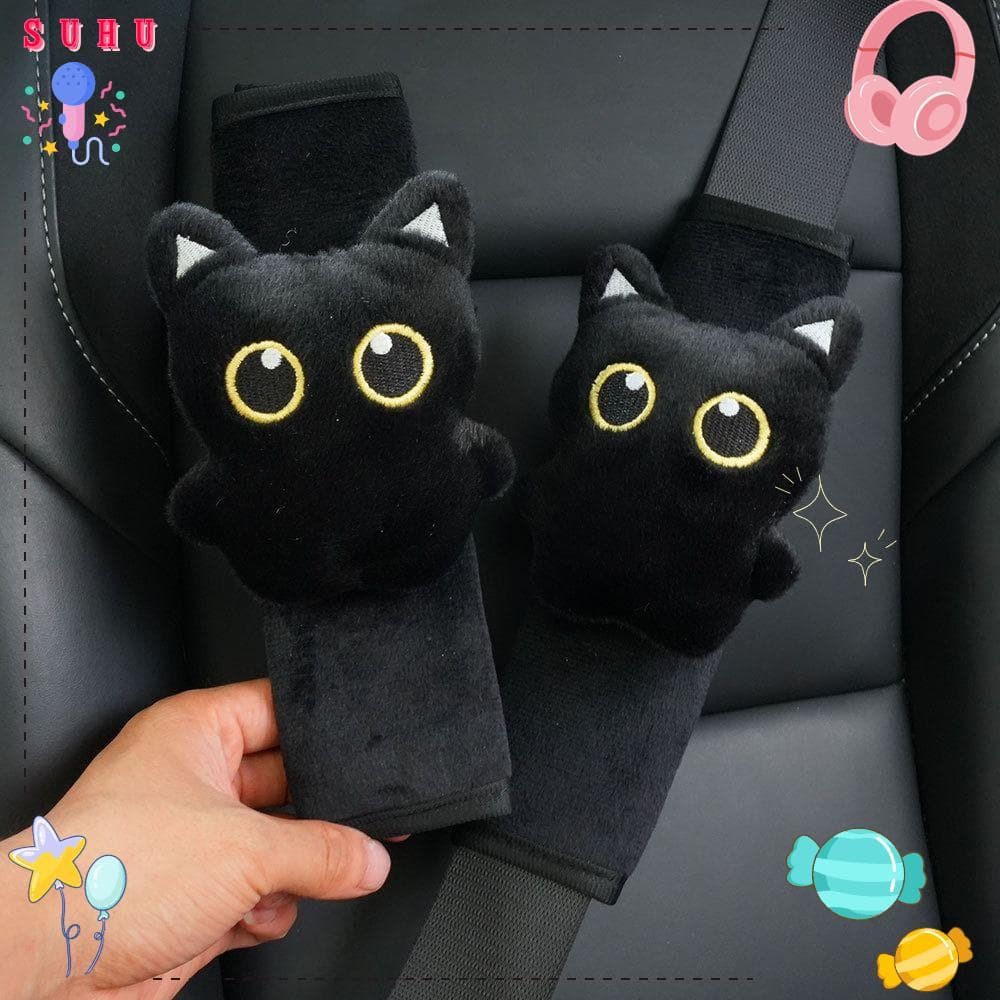 Almofadas De Ombro De Segurança Para Carro SUHU , Capa Protetora De Cinto De Pelúcia Macia Alívio De Pressão , Gato Pret