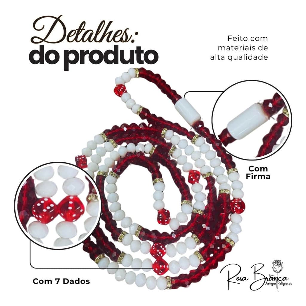 Guia Fio de Contas 65cm Zé Pilintra Ou Malandra com Cristais Vermelho e Branco com Firma