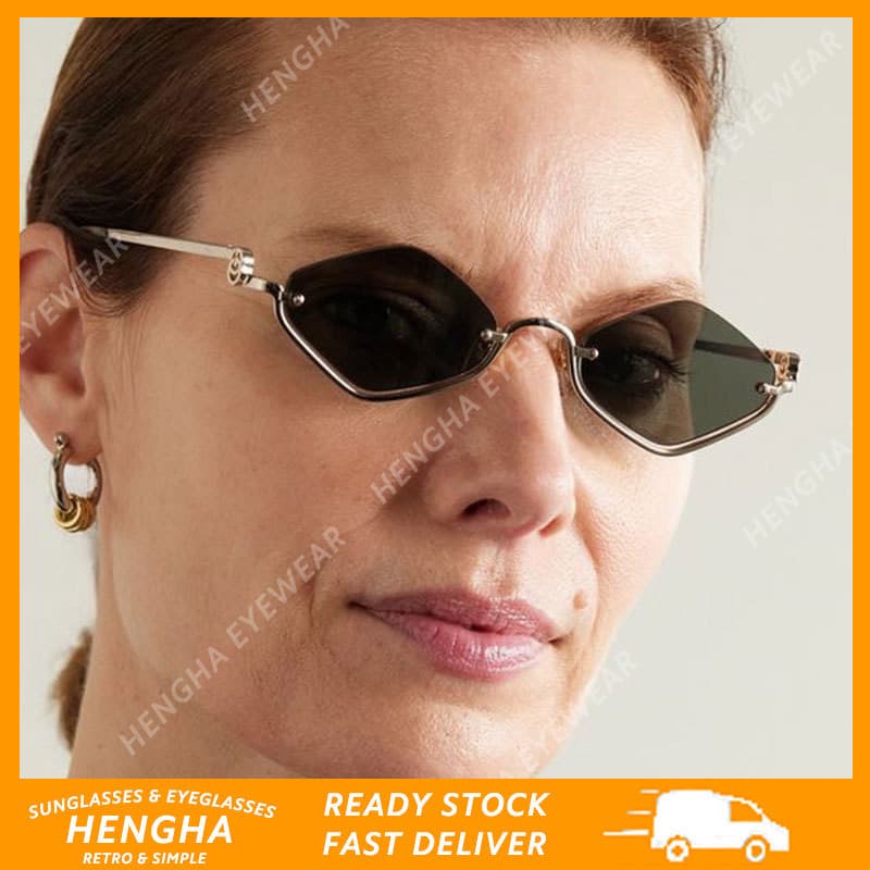 (HENGHA) Óculos De Sol Retrô Punk De Metal Com Meia Armação Para Mulheres , Coloridos Diamante Da Moda Ocidental