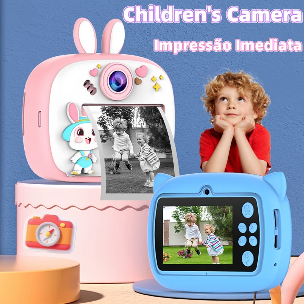 Câmera Digital Infantil Instantânea — Impressão Térmica Sem Tinta, Mini Filmadora Divertida