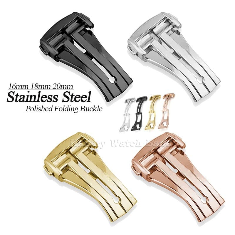 Polido Soild Aço Inoxidável 16mm 18mm 20mm Fivela Dobrável De Metal De Imprensa Dupla Para Omeg Watch Band Strap Implant
