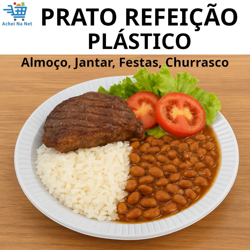 Kit Pratos Refeição Plástico Descartável 21cm Raso Branco Almoço Jantar Churrasco Festas