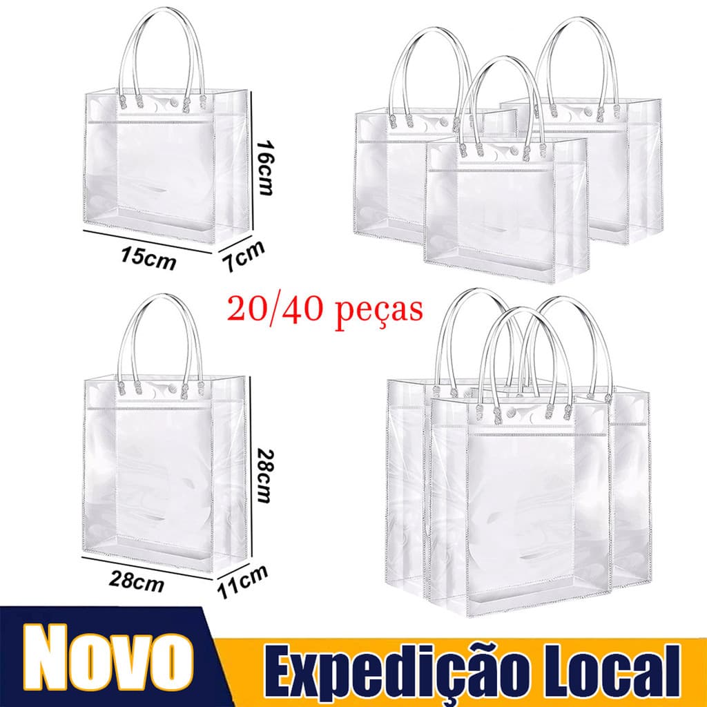 20/40 peças de sacos de presente portáteis transparentes, sacos de plástico, sacos de presente de PVC reutilizáveis