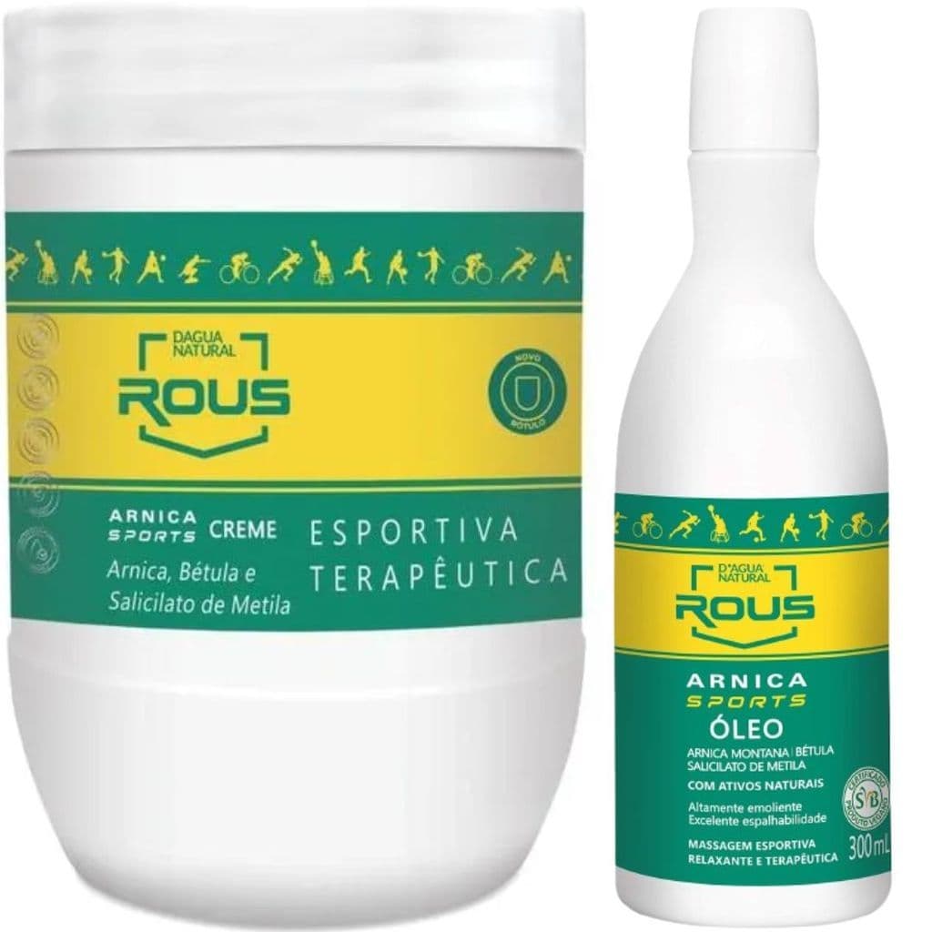 Kit Creme de Massagem Rous Esportiva 650g + Óleo de Arnica Sports 300ml D’Água Natural – Alívio e Recuperação Muscular