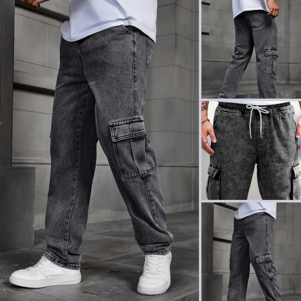 Calça Cargo larga Unisex Larga Skate,Casual estilo Cordão de Ajuste