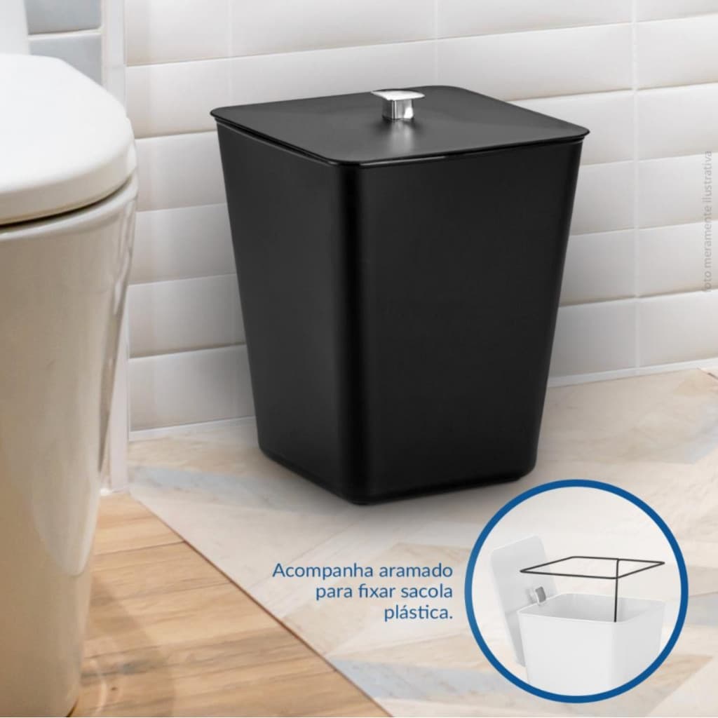 Lixeira Quadrada Com Aramado Interno 7 Litros Banheiro Cozinha Universal Multiuso