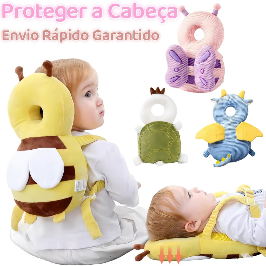 Mochila-Protetor de Cabeça Bebê - Almofada de Amortecimento, Protege Cabeça e Costas
