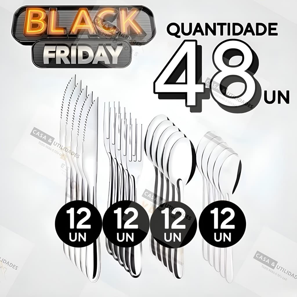 Jogo de Talheres 48/24/12 peças Aço Inox Facas Garfos de Mesa Colheres e Colheres de Sobremesa Restaurante Casa