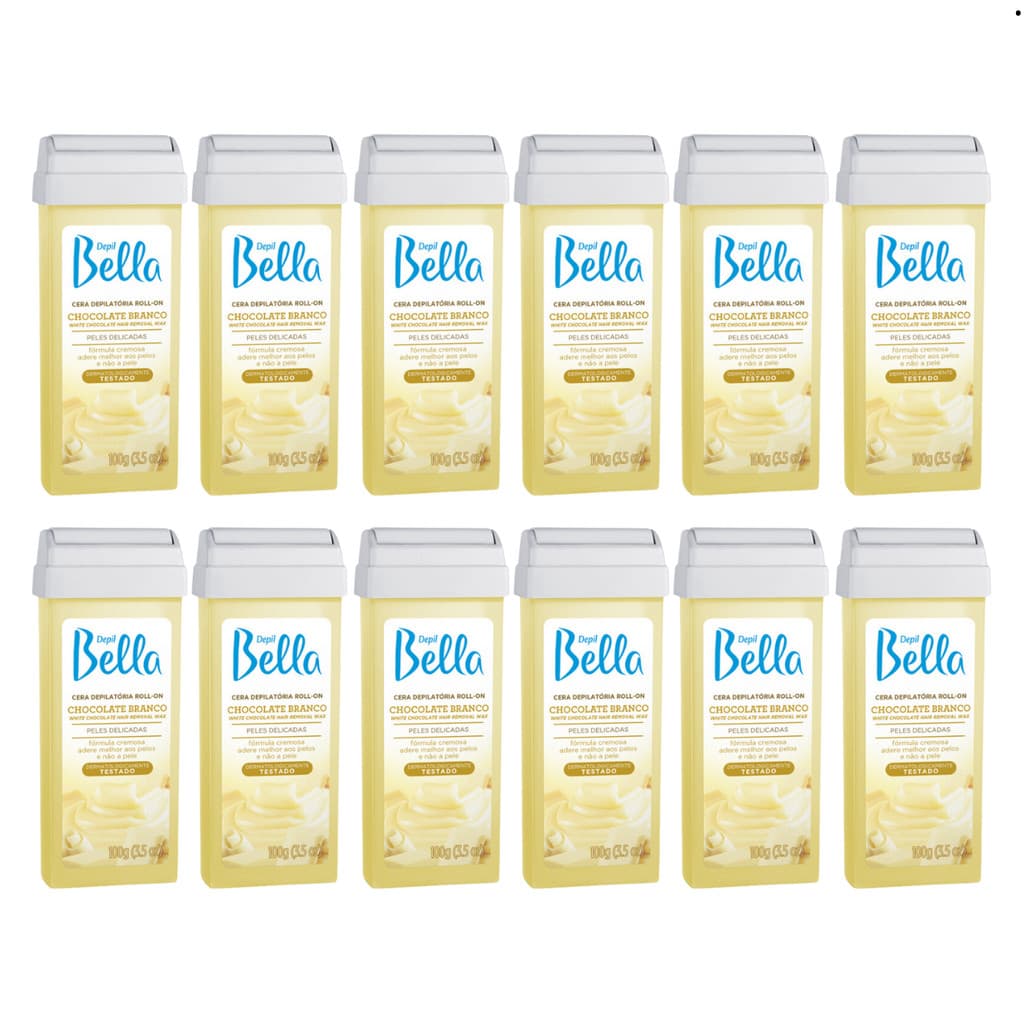 Kit Cera Depil Bella Roll-on Chocolate Branco 12 unidades