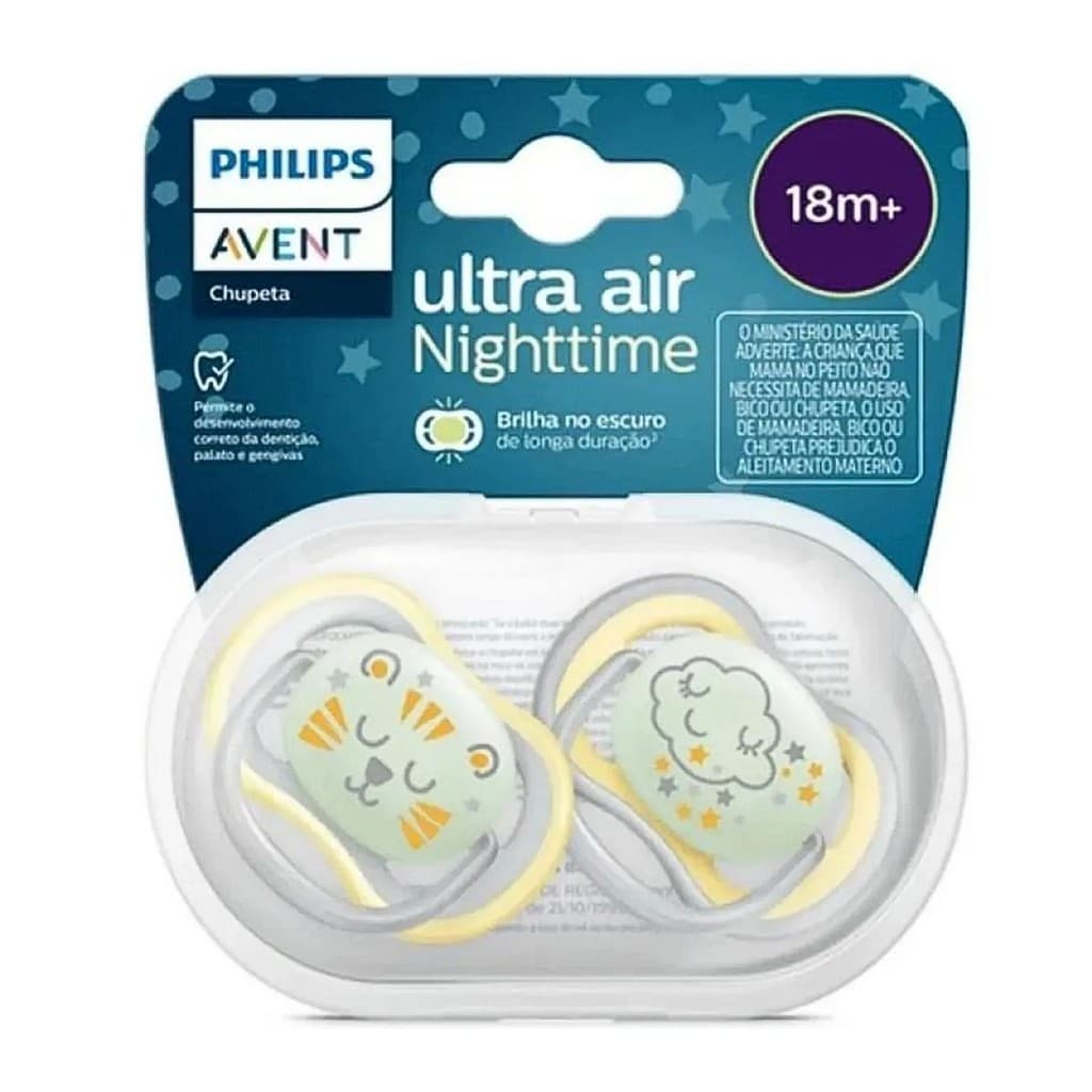 Chupeta Ultra Air Noturna Philips Avent 18+ Meses – Kit Duplo Amarela (SCF376/01)