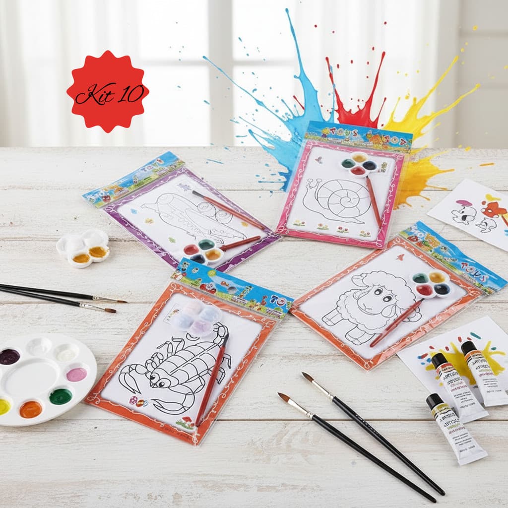 10 Conjunto Crianças Pintura Brinquedos Cor Fundo Aquarela Graffiti Brinquedo Presentes De Natal