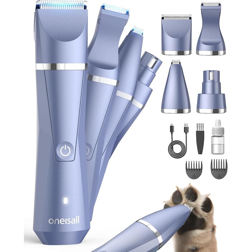 oneisall Cortador de Patas para Cães 4 em 1, Máquina de Cortar Pelos para Cães com Baixo Nível de Ruído, Kit de Higiene 