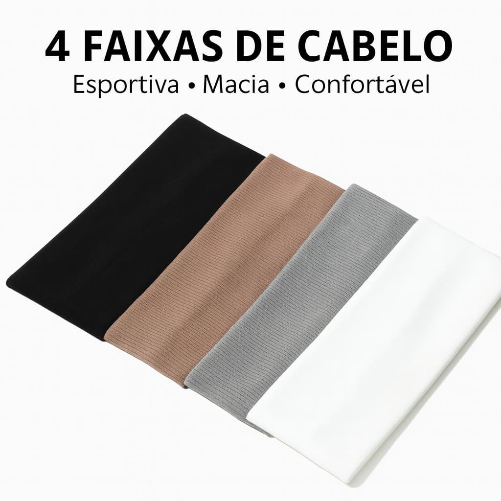 4 Faixas de Cabelo Penteados e Esportes Branco, Preto, Marrom Claro e Marrom Escuro