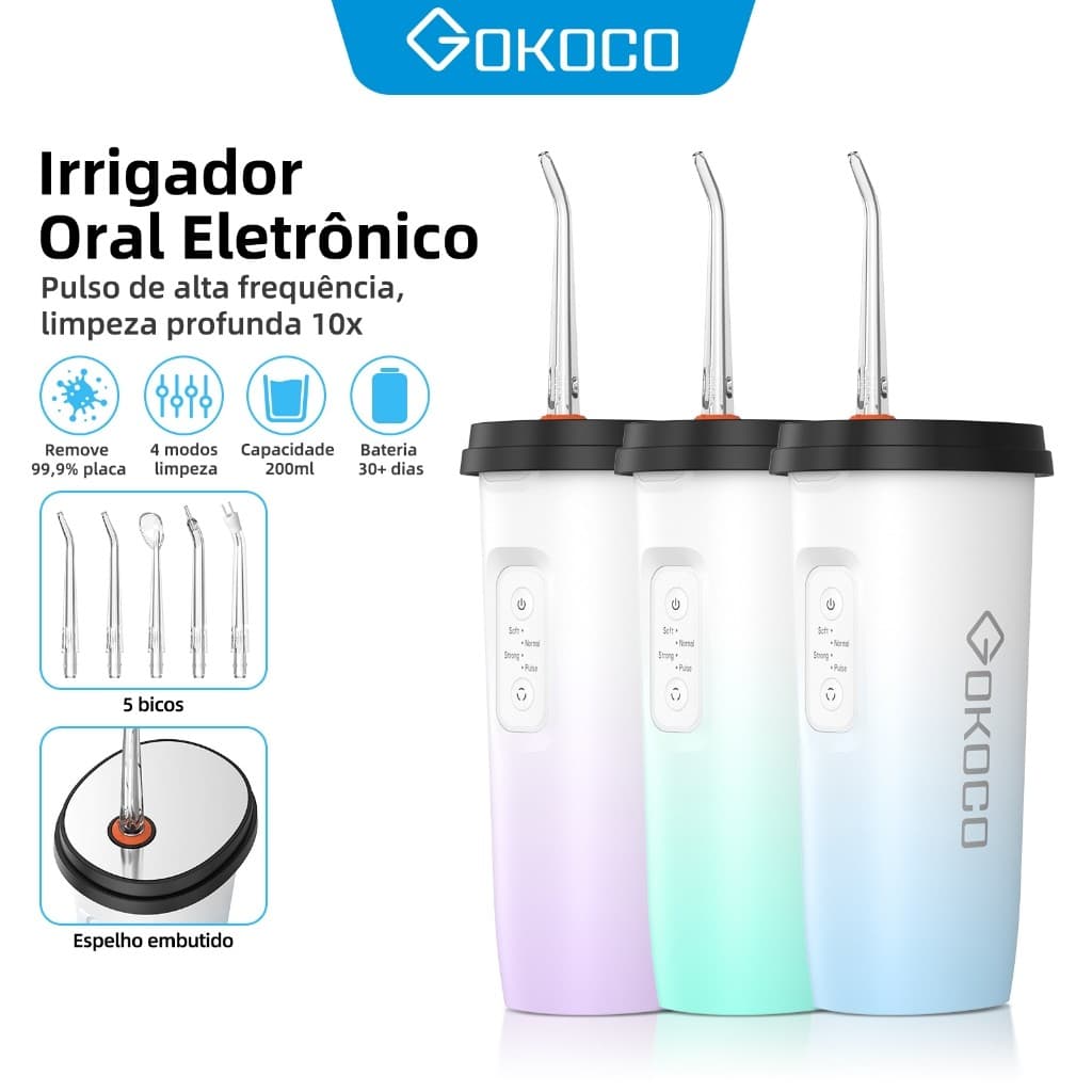 GOKOCO Irrigador Oral Portátil Dispositivo De Limpeza Multifuncional 3 Em 1 USB Água Flosser Limpador De Dentes
