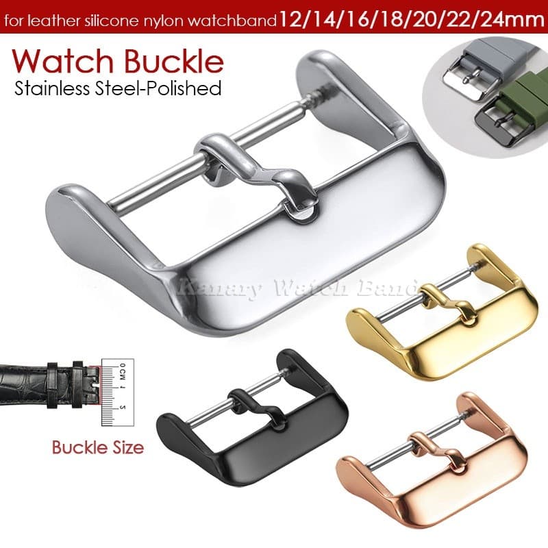 Fivela De Pino De Relógio Polido De Aço Inoxidável 304 12/14/16/18/20/22mm Fecho De Metal Para Couro De Silicone Nylon P