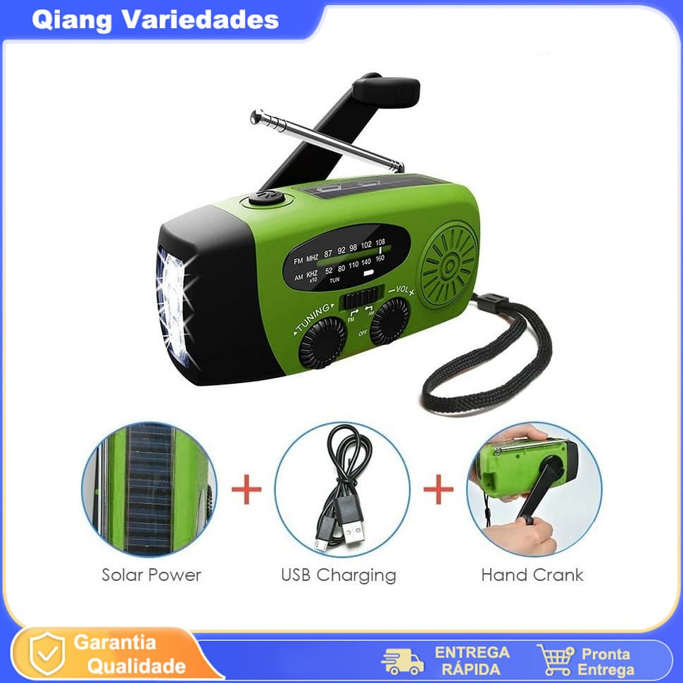 Rádio De Emergência Manivela Solar 1200mah Com Lanterna