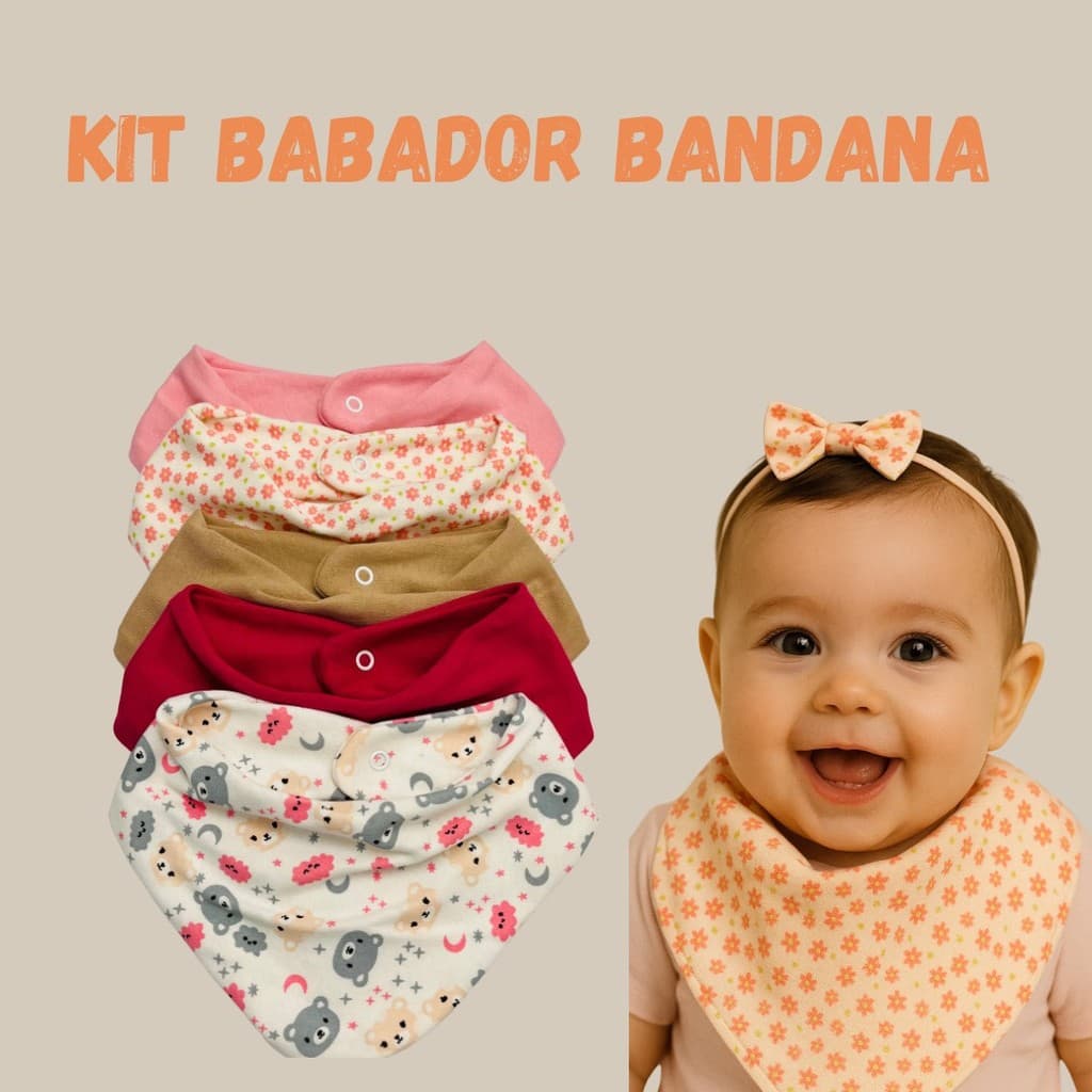 Kit 4 Babador Bandana Bebê Estampado e Misto Enxoval 100% Algodão Confortável