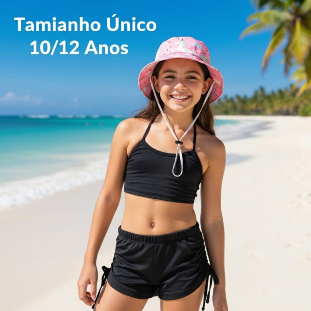 Biquíni Top Alcinha Juvenil Conjunto Croped E Shorts Cordinha Lateral Sunquíni Infantil Verão Praia