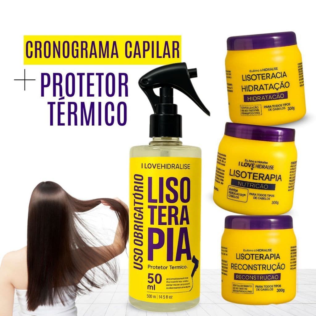 Kit Cronograma Capilar - Nutrição - Hidratação - Reconstrução + Protetor Térmico 10 em 1-Lisoterapia