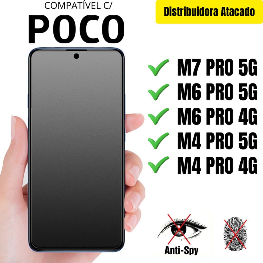 Película Cerâmica Privacidade Fosca 3D P/ Poco M7 Pro / M6 Pro / M4 Pro Matte AntiSpy - Envio Rápido