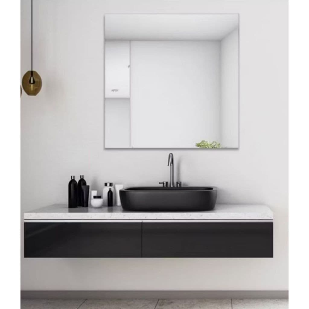 Espelho Quadrado 100x100cm Lapidado e Polido Decorativo para Banheiro, Moderno e Sofisticado Fixação c/ Fita Dupla Face
