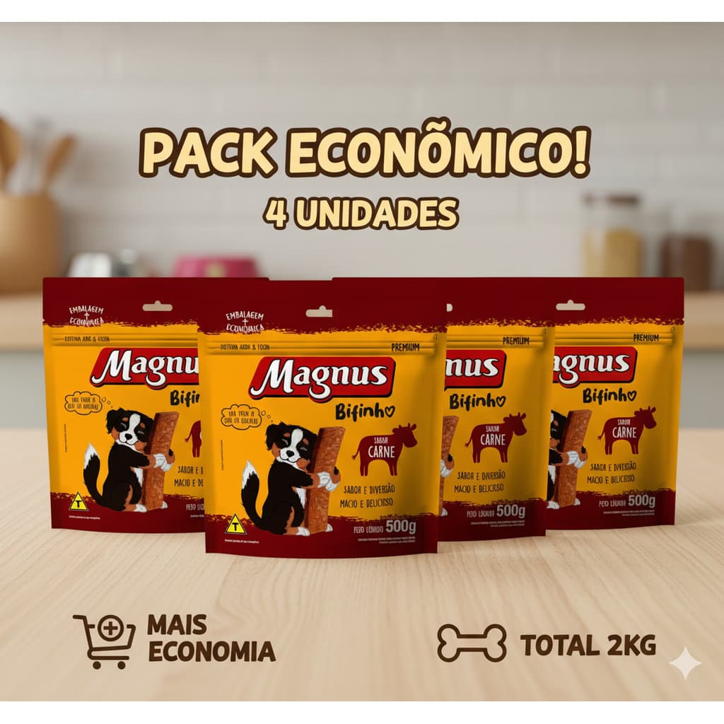 Kit 4 Magnus Bifinho Para Cães Sabor Carne 500g