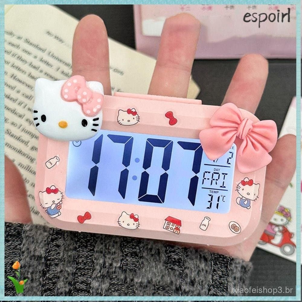 Despertadores De Desenho Animado ESPOIR , Mini Relógio Digital LED Multifuncional , Alarme Sanrio Hello Kitty Com Luz No