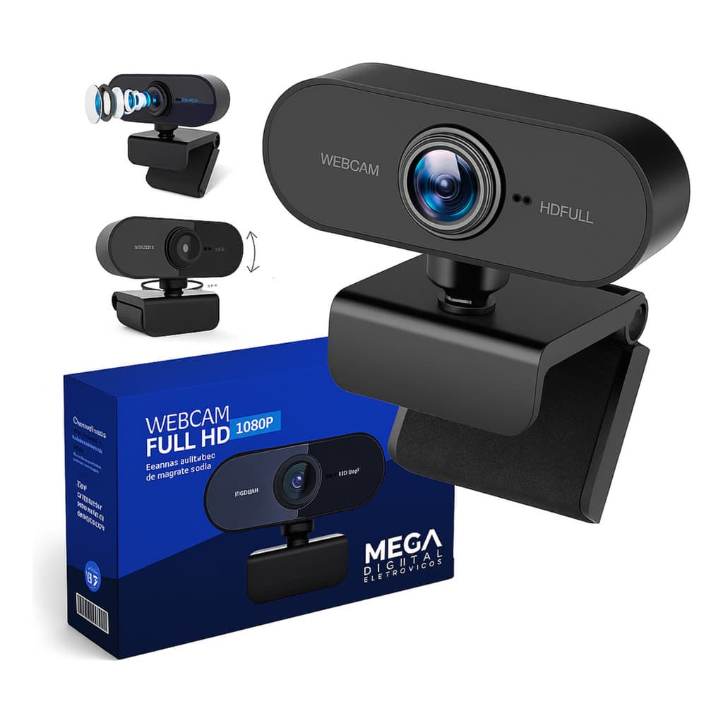 Webcam Full HD 1080p Zoom 360°Web Cam USB 2.0 com Microfone Integrado para Videoconferência Stream