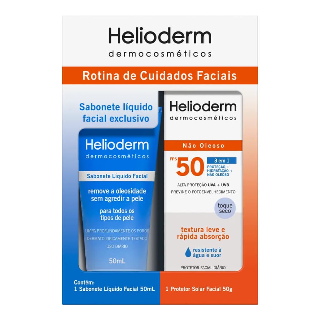 Kit Helioderm Protetor Facial FPS50 - 50g + Sabonete Líquido Facial 50ml