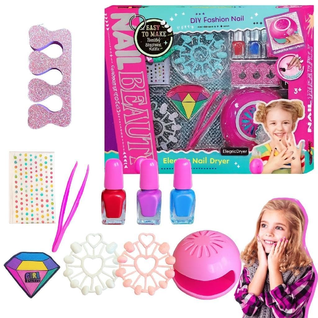 Kit Manicure De Brinquedo Para Fazer As Unhas Com Cabine Secadora-For Kids