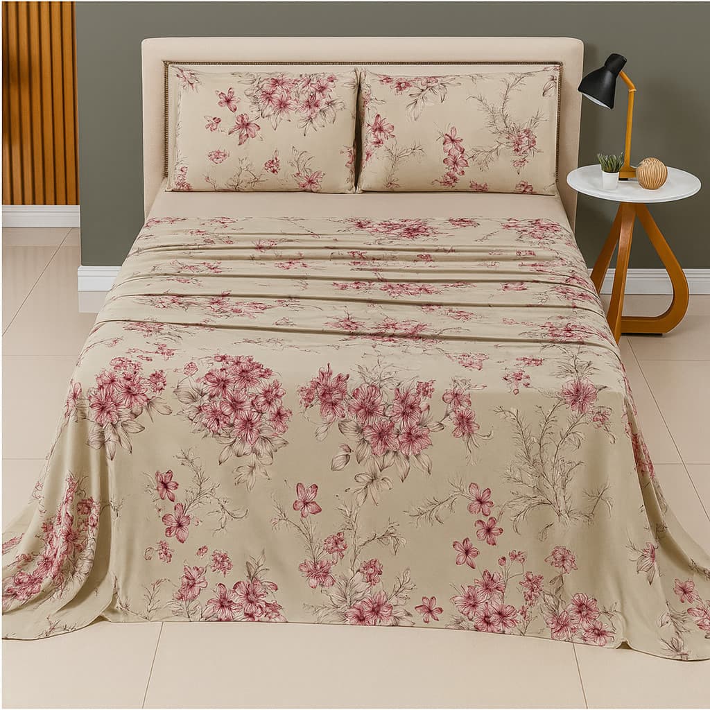 Jogo de Lençol Casal Percal 200 Fios 4 Peças Estampado Toque Macio Conforto Premium para Dormir Melhor