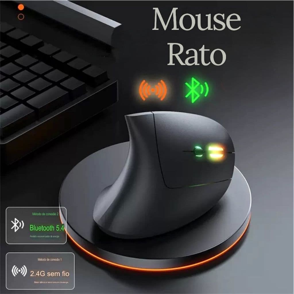 Mouse Rato Vertical Ergonômico Sem Fio Usb Portátil Modelo Cor Preta ou com Bluetooth OU A PILHA