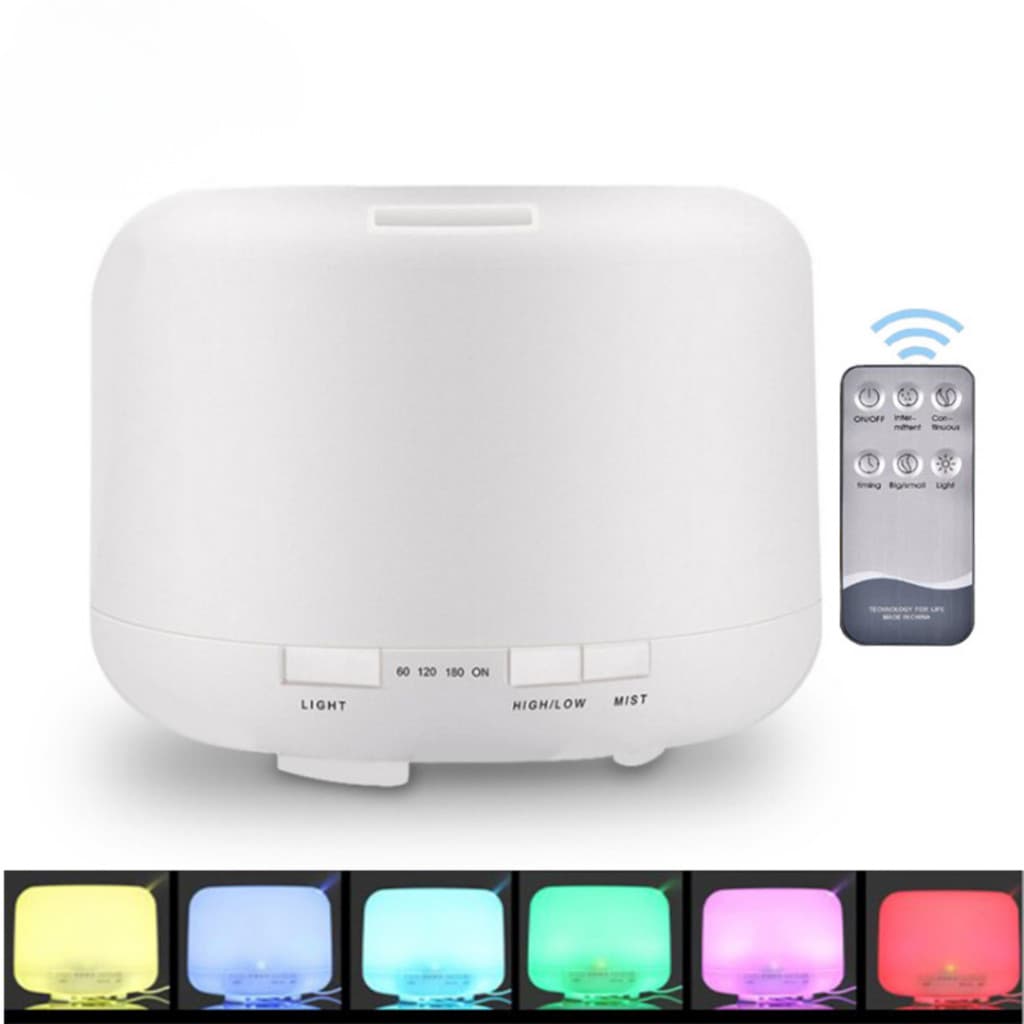Umidificador Difusor Aromatizador 500ml Ultrassônico Estilo Branco com Led 7 cores com controle