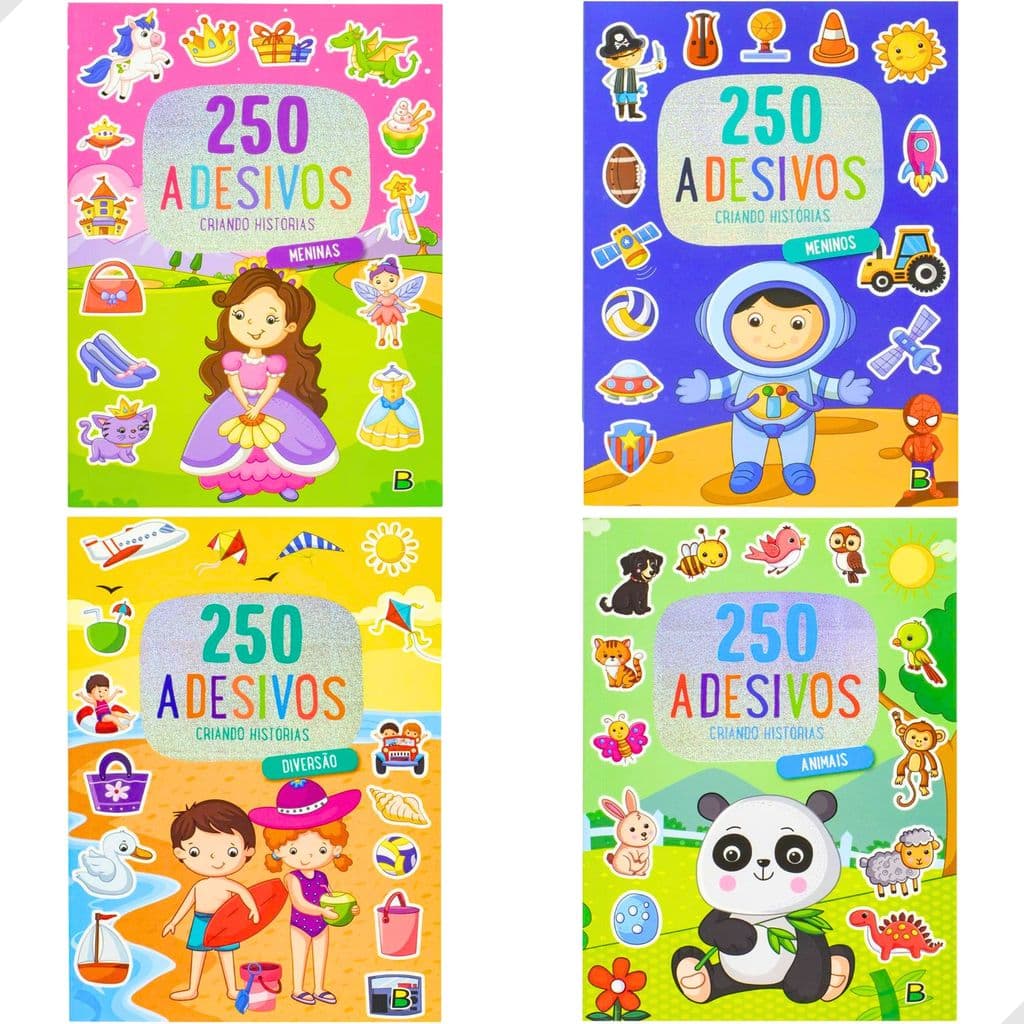 Livro Infantil 250 Adesivos Meninas Meninos Animais Diversão