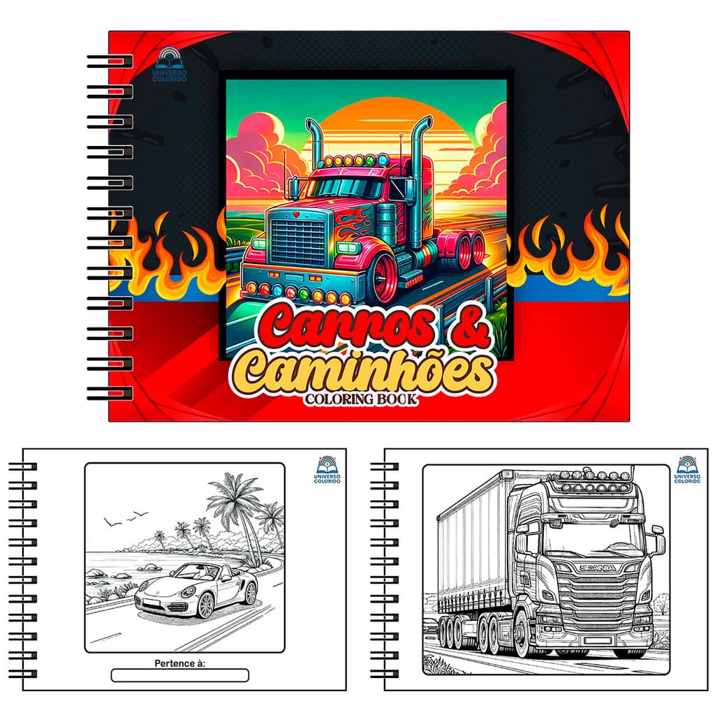 Livro de Colorir Infantil CARROS E CAMINHOES 50 Folhas Capa Dura