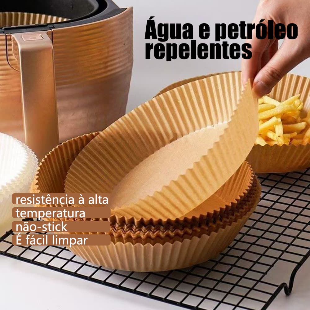 Papel Descartável Redondo para Air Fryer Tapete Antiaderente Ideal para Cozimento sem Sujeira e Uso Diário Simplificado